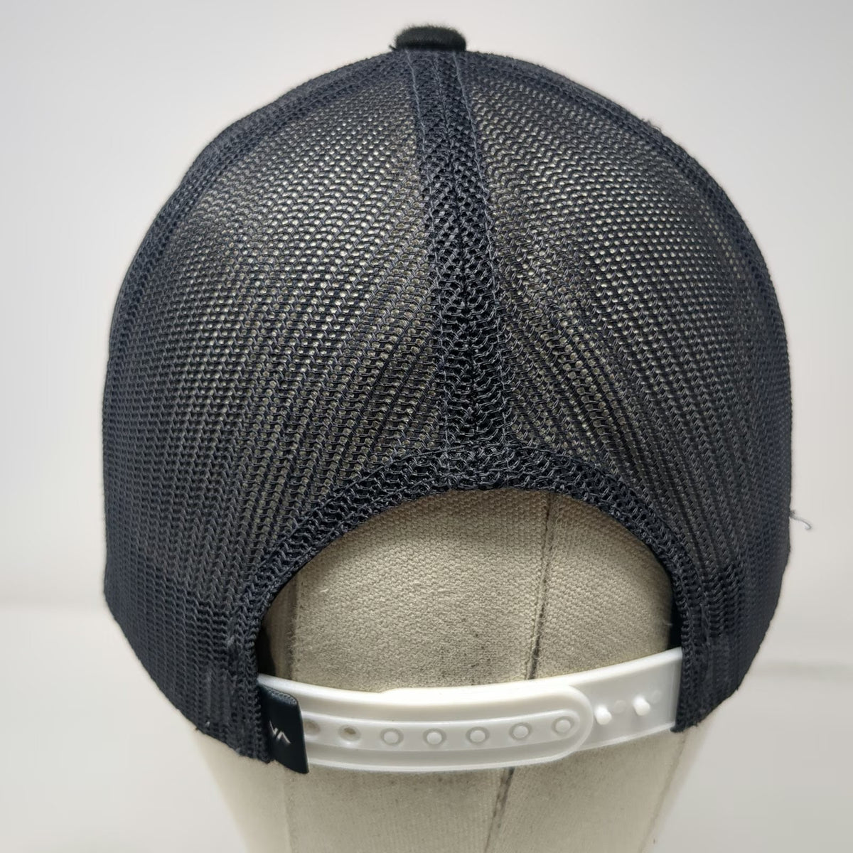 RVCA Trucker Hat Black One Size Mesh Back Snapback Rope Detail Deep Fit