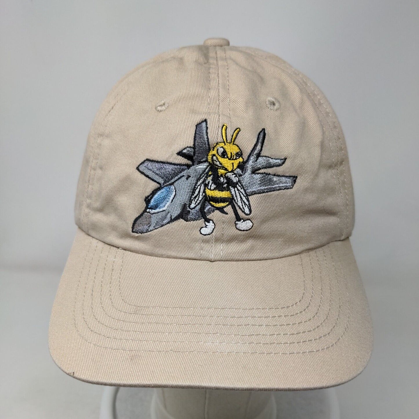 Flysfb.com Flying Bee Adult Strapback Hat Tan One Size Embroidered Outdoor Cap