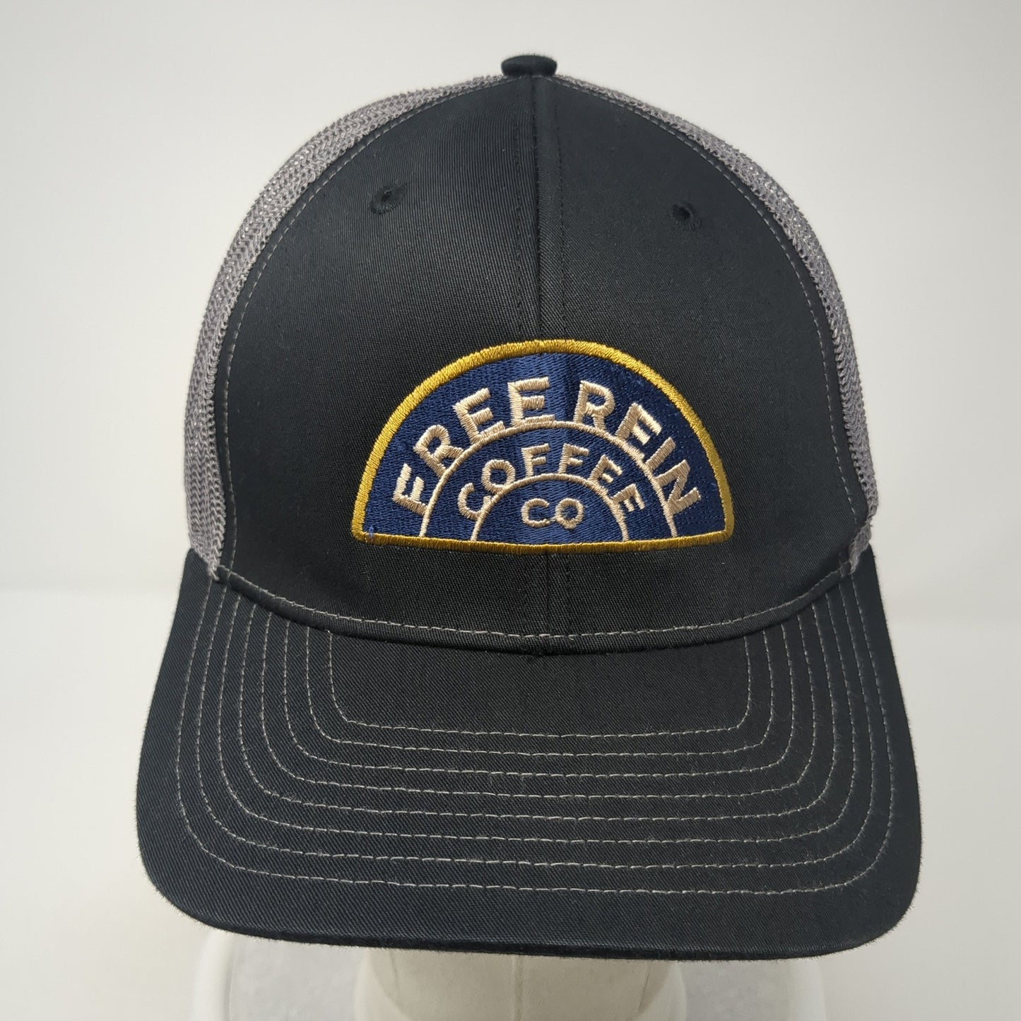 Free Rein Coffee Co Snapback Trucker Hat Black One Size Mesh Back