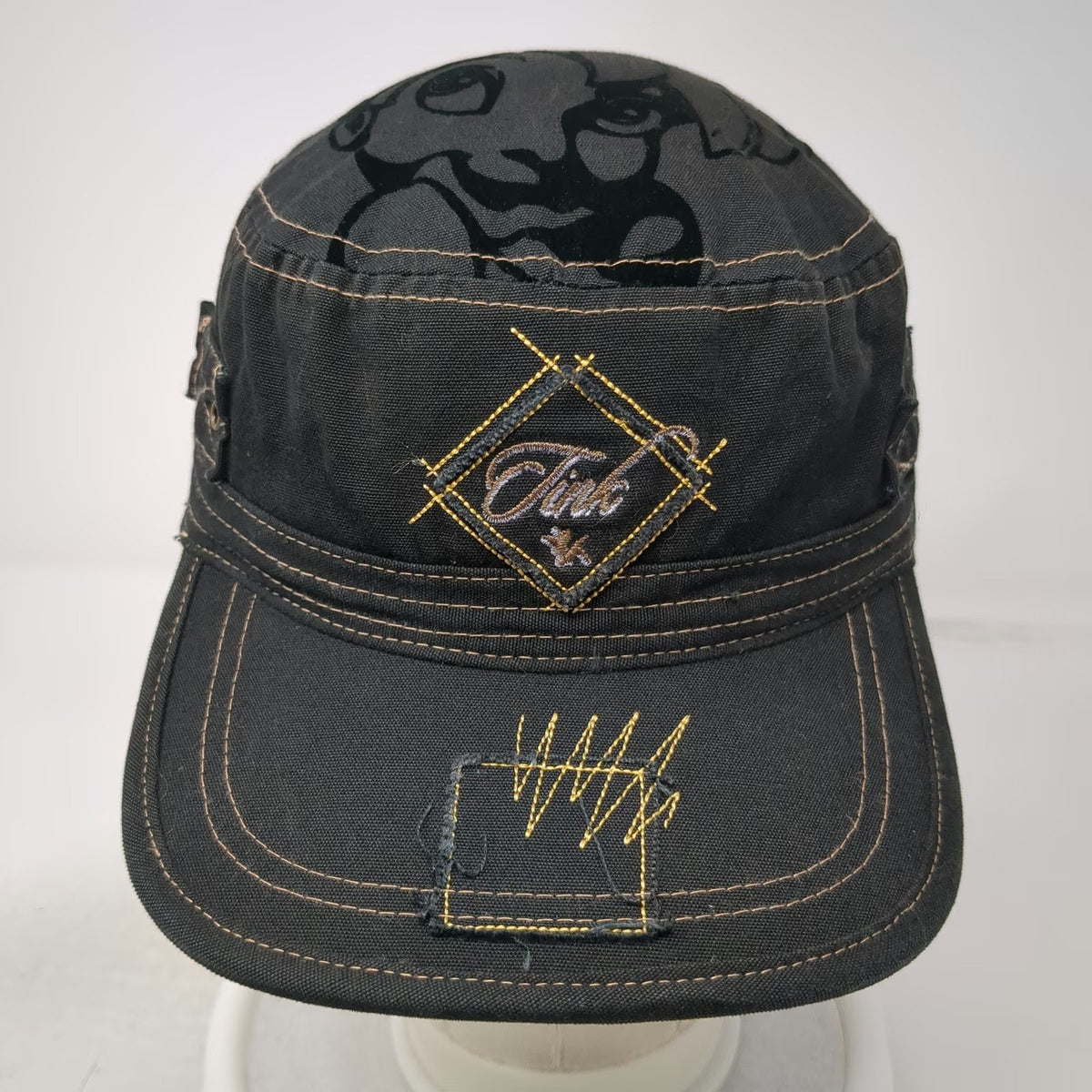 Walt Disney World Army Cap Black One Size Tinkerbell Chenille D Patch Hat Stitch
