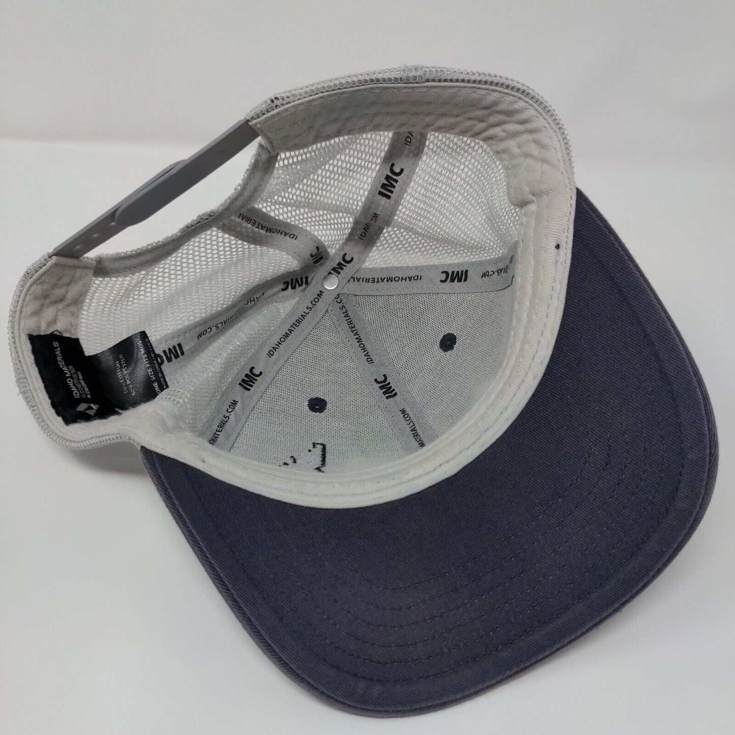 IMC Idaho Materials & Construction Snapback Trucker Hat Blue OSFA Mesh Back