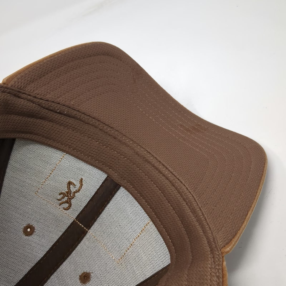 Browning Snapback Hat Brown One Size Leather Look Flag Patch Buckmark Logo