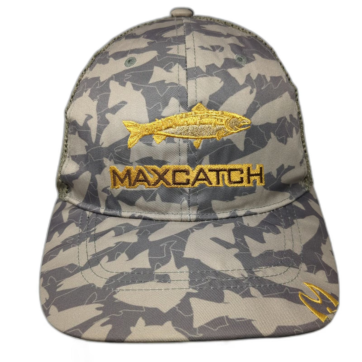 Maxcatch Trucker Hat Gray Camo Fish Logo One Size Snapback Mesh Fishing Outdoor