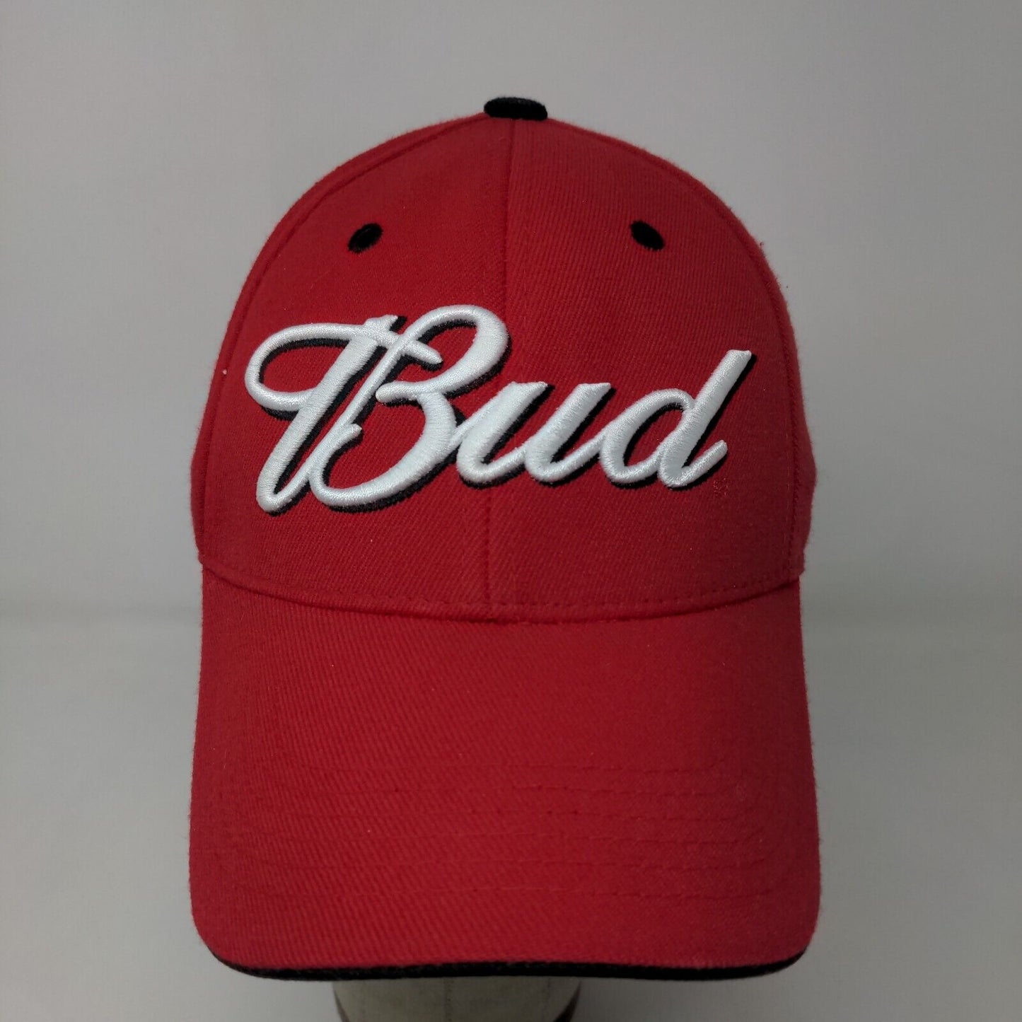 Top of the World Men's Fitted Hat Red OSFA Budweisers Embroidered Big Logo Beer