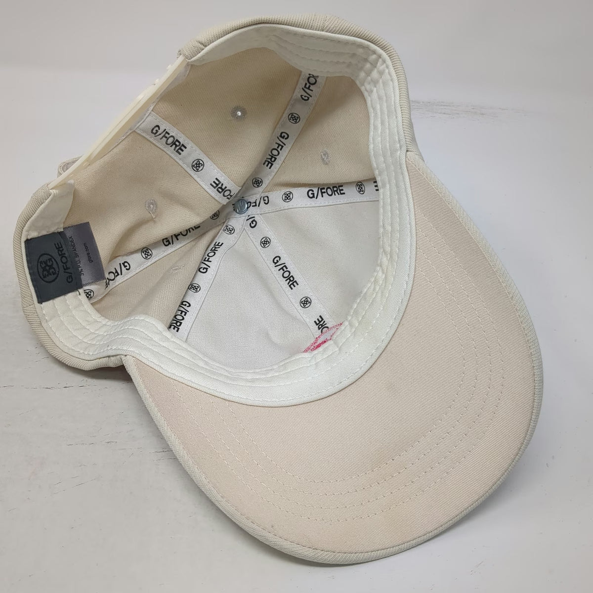 G/FORE Snapback Hat Beige One Size Pink Logo Nylon Golf Sport Cap Adjustable