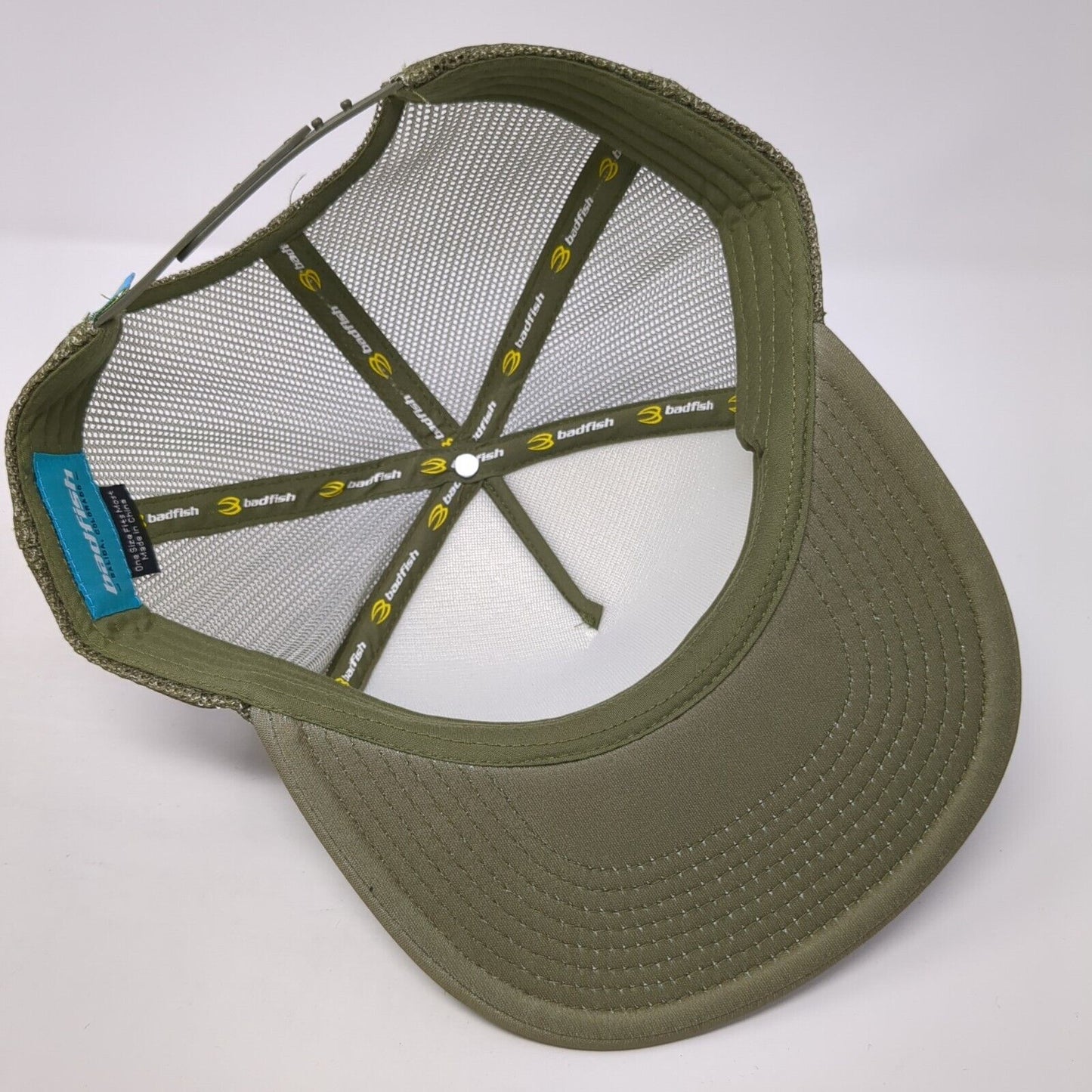 Badfish Snapback Mesh Back Trucker Hat Green One Size Solid Outdoor