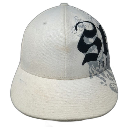 Skin Industries Baseball Cap White 7 1/4 Fitted Pinup Girl Filigree Graphic Hat