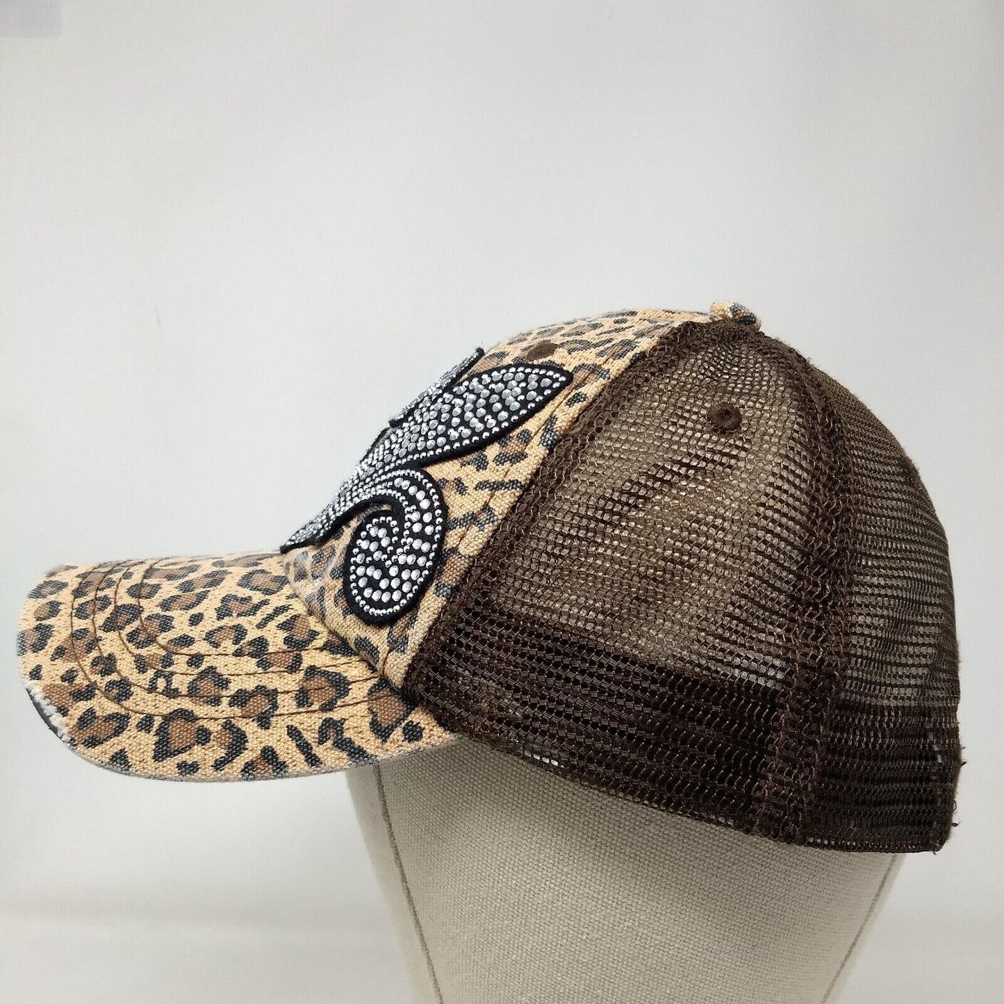 Fleur-de-lis Bling Snapback Trucker Hat Multi OSFA Animal Print Mesh Back