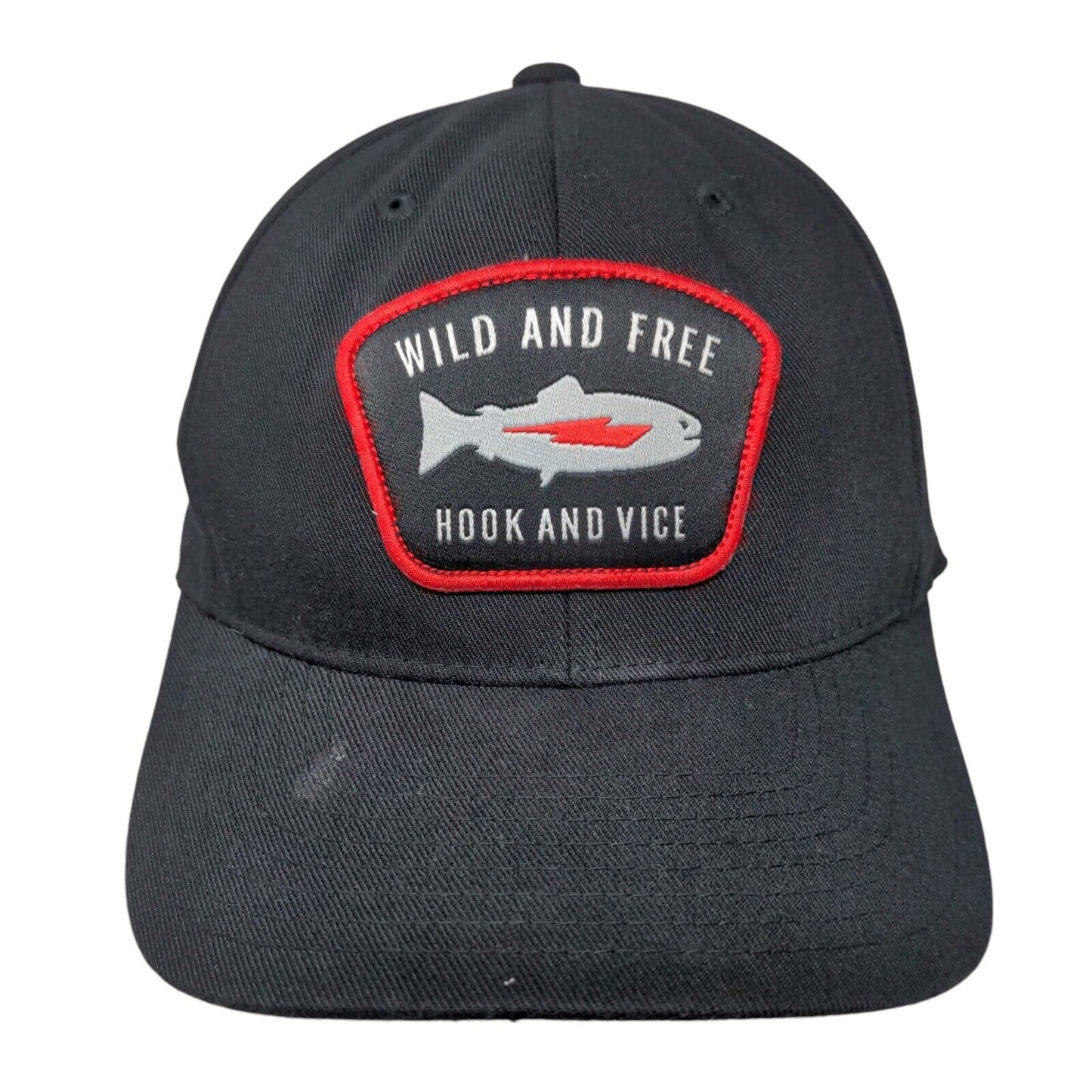 Wild And Free Hook And Vice Fish Strapback Hat Black One Size 6 Panel