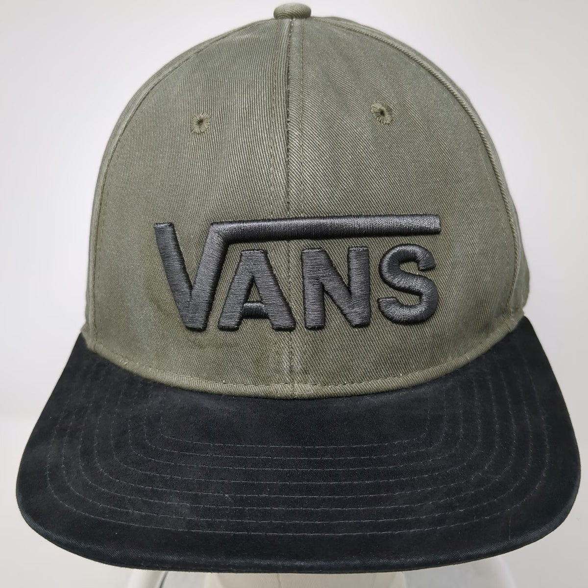 Vans Snapback Green Black One Size Flat Brim 3D Logo Two Tone 6 Panel Cotton Hat