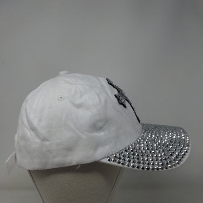 Cross Slideback Hat White One Size Adjustable Bling Rhinestone 6 Panel
