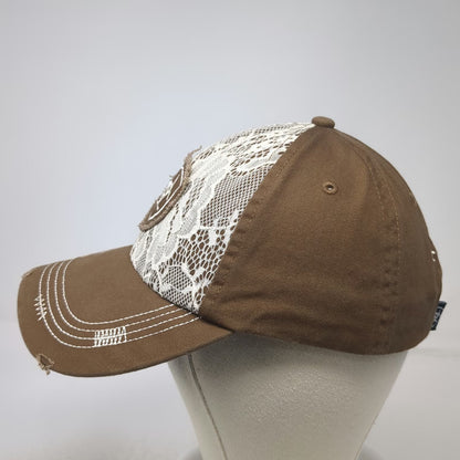 Ariat Baseball Cap Brown White OSFM Floral Lace Front Logo Strapback Stitch Hat
