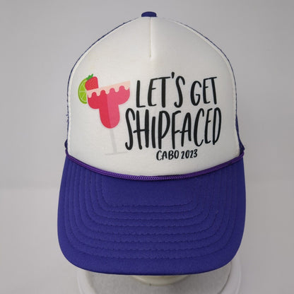 Let's Get Shipfaced Cabo 2023 Snapback Trucker Hat Purple OS Mesh Rope Nissin