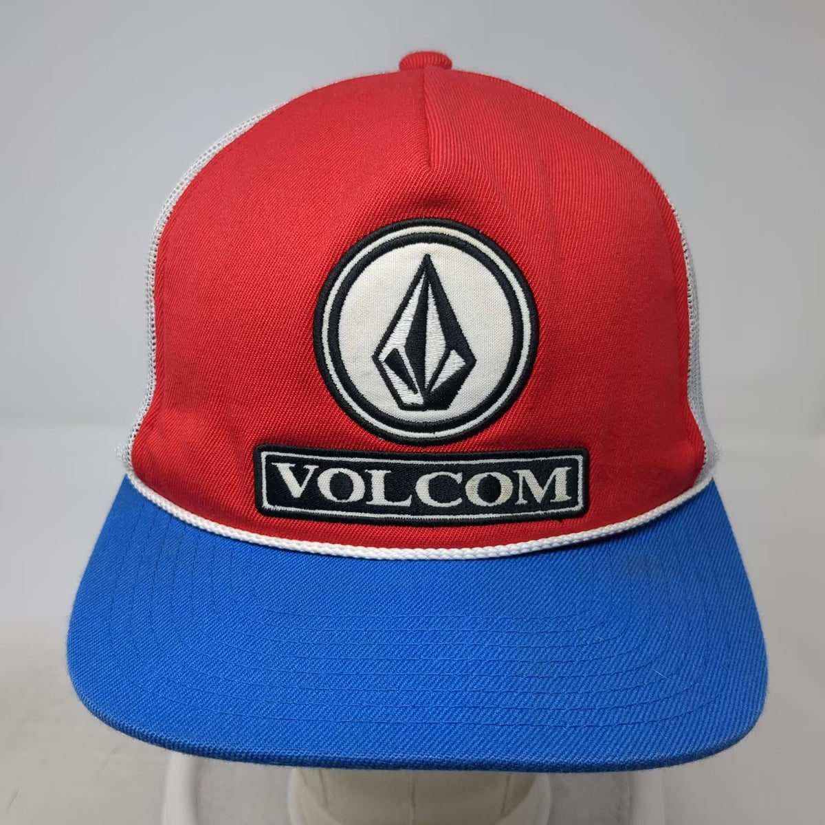 Volcom Trucker Hat Red White Blue One Size Mesh Snapback Logo Patch Skate Surf