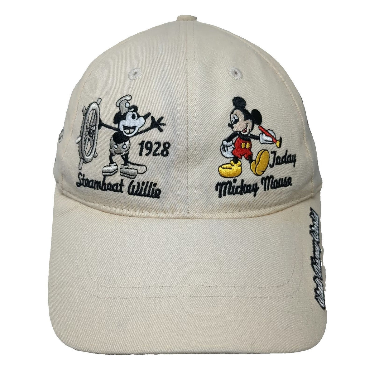 Disney Parks Baseball Cap Beige One Size Mickey Mouse Embroidery Steamboat Hat