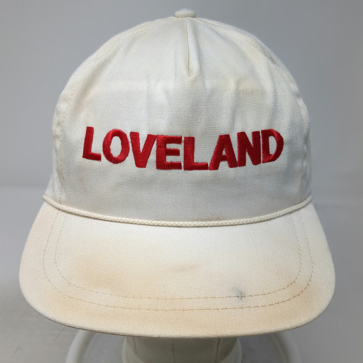 Trucker White Hat One Size Red Loveland Embroidery Rope Detail Slideback Cap