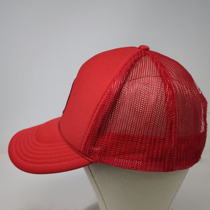 OTTO Trucker Hat Red White OSFM CBH No Luck All Work Patch Mesh Snapback Rope