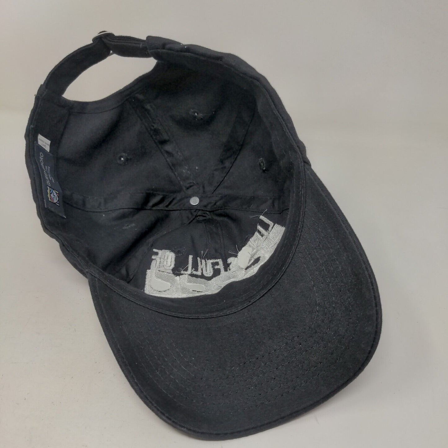 Queensboro Slideback Hat One Size Black Embroidered Print Vent Holes
