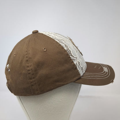 Ariat Baseball Cap Brown White OSFM Floral Lace Front Logo Strapback Stitch Hat