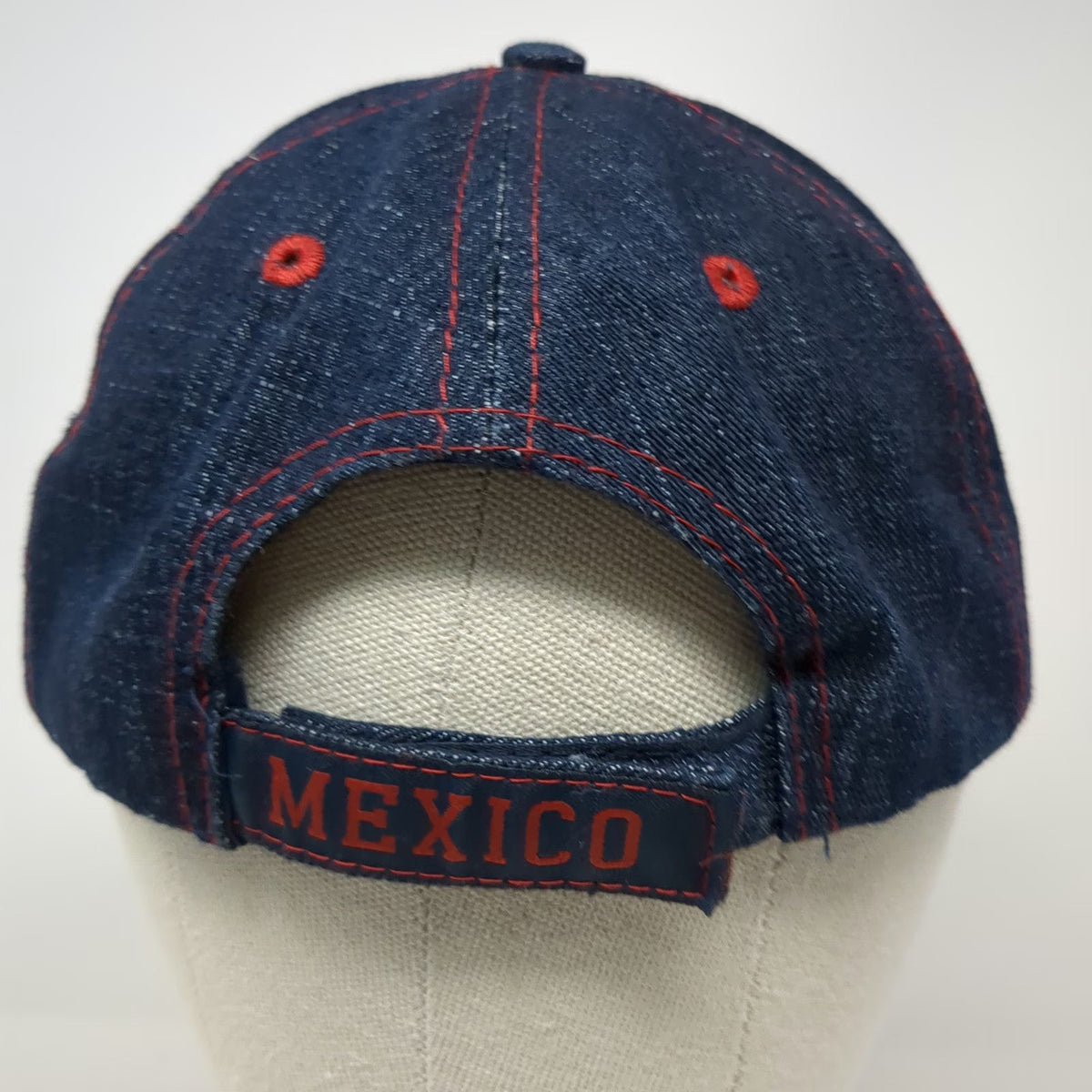 Blue Rosarito Mexico Denim Baseball Cap One Size Strapback Hat Orange Stitching