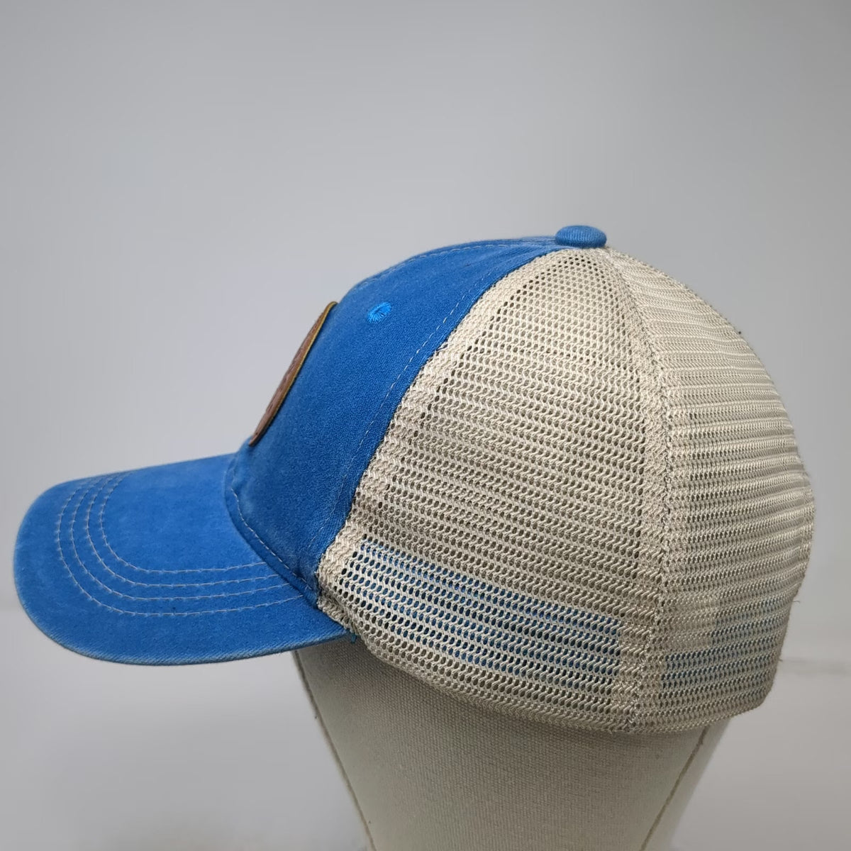 Blue One Size Trucker Hat Padre Island Texas Leather Patch Mesh Sun Snapback