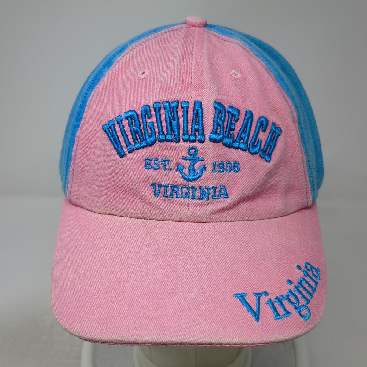 Lucky 7 Virginia Beach Pink Blue One Size Baseball Cap Anchor Strapback Hat Logo