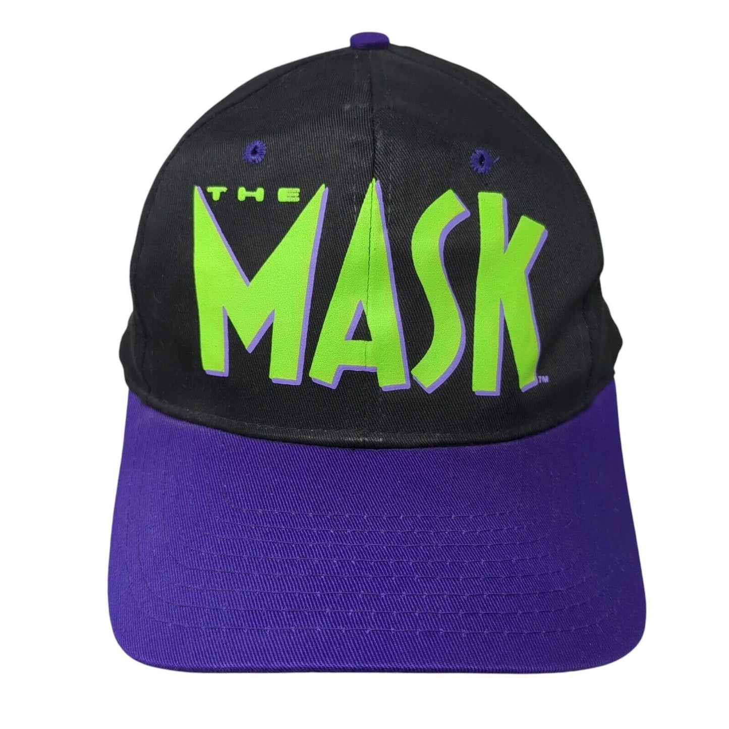 Vintage The Mask Movie Snapback Hat Black Purple OSFA Suede Puff Graphic Logo