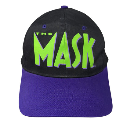 Vintage The Mask Movie Snapback Hat Black Purple OSFA Suede Puff Graphic Logo