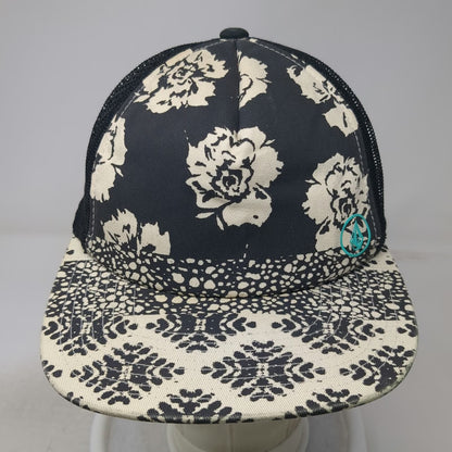 Volcom Trucker Hat Black White OSFM Floral Print Geometric Pattern Mesh Snapback