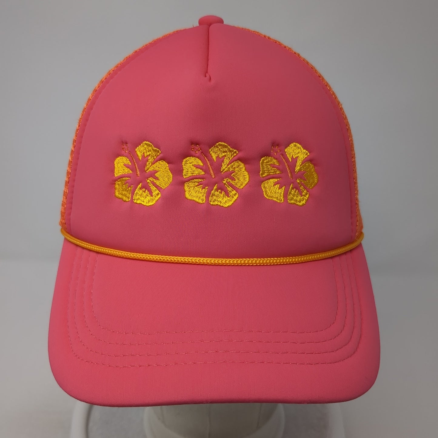 Hibiscus Flower Trucker Hat Multicolor One Size Adjustable Mesh Back Rope