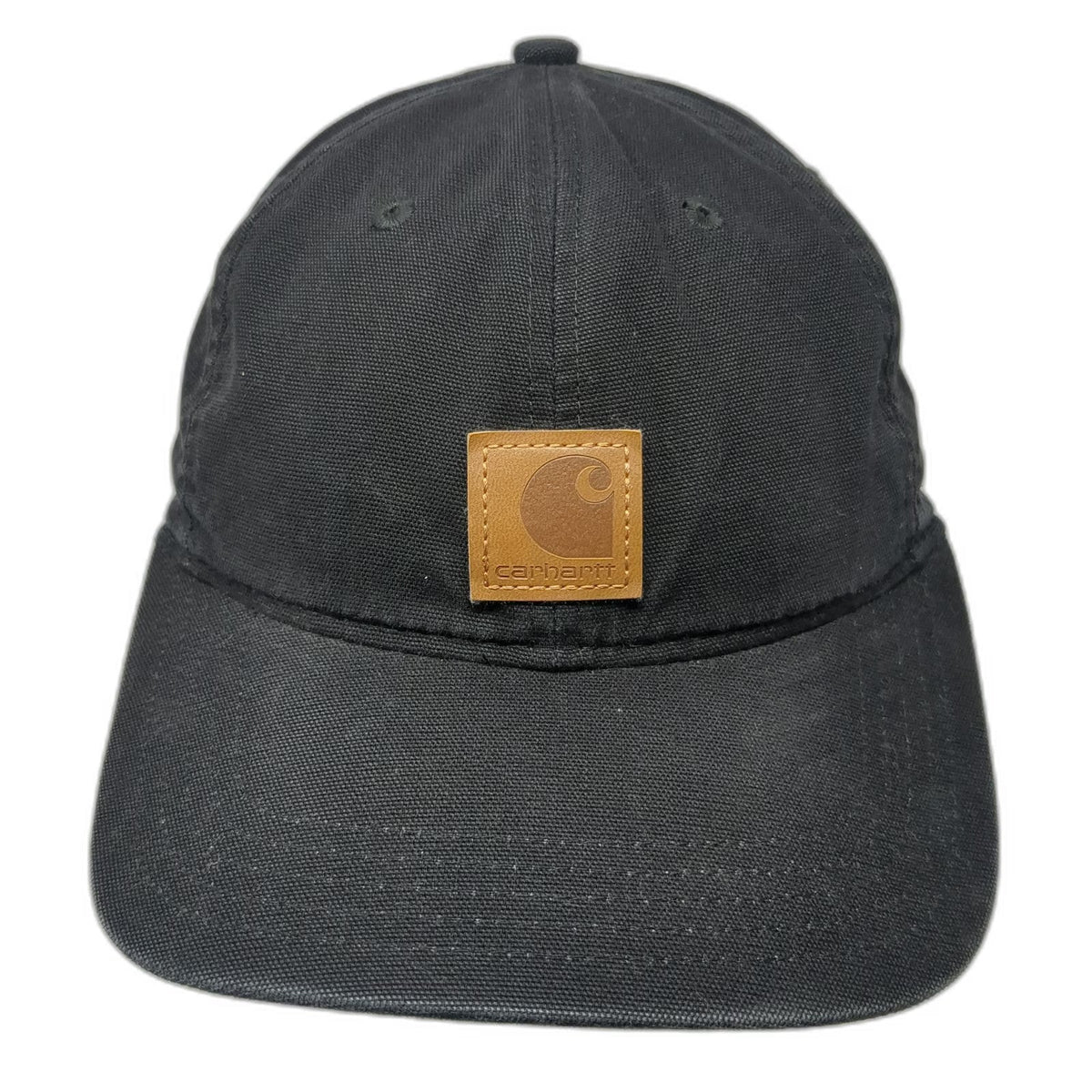 Carhartt Baseball Cap Black One Size Leather Patch Strapback Logo Canvas Hat
