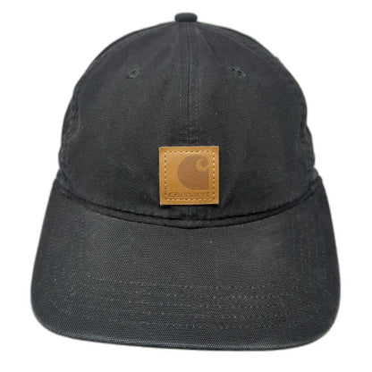 Carhartt Baseball Cap Black One Size Leather Patch Strapback Logo Canvas Hat