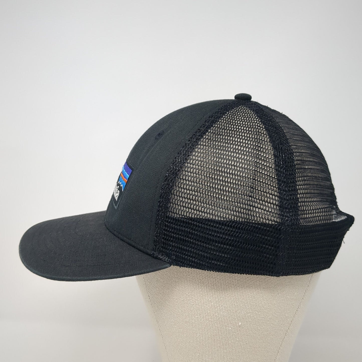 Patagonia Snapback Trucker Hat Black One Size Mesh Back Embroidered