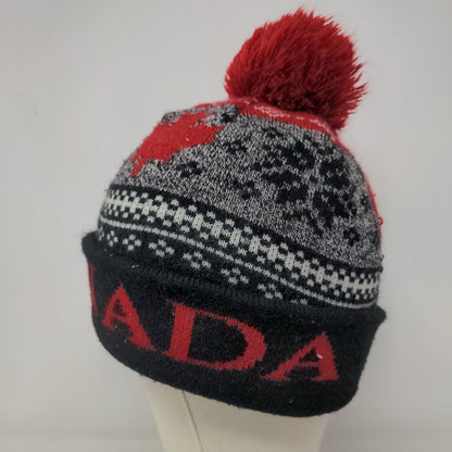 Gertex Men's Canada Knit Beanie Hat Cap Black Gray Pom Pom Maple Leaf