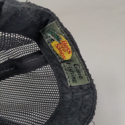 Bass Pro Shops Snapback Trucker Hat Black OSFM Mesh Back 6 Panel Gone Fishing