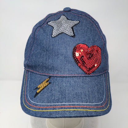 Star Heart Lightning Sequin Strapback Hat Blue OSFA Adjustable Denim