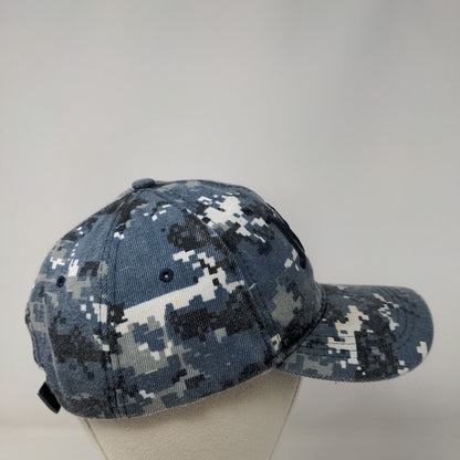 NY New York Strapback Hat Blue Camo One Size Embroidered Vent Holes