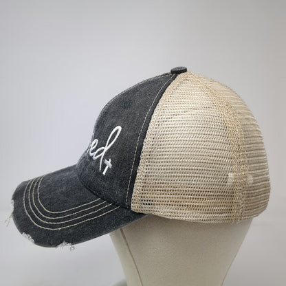 Katydid Gray Baseball Cap One Size Blessed Cross Distressed Mesh Back hat