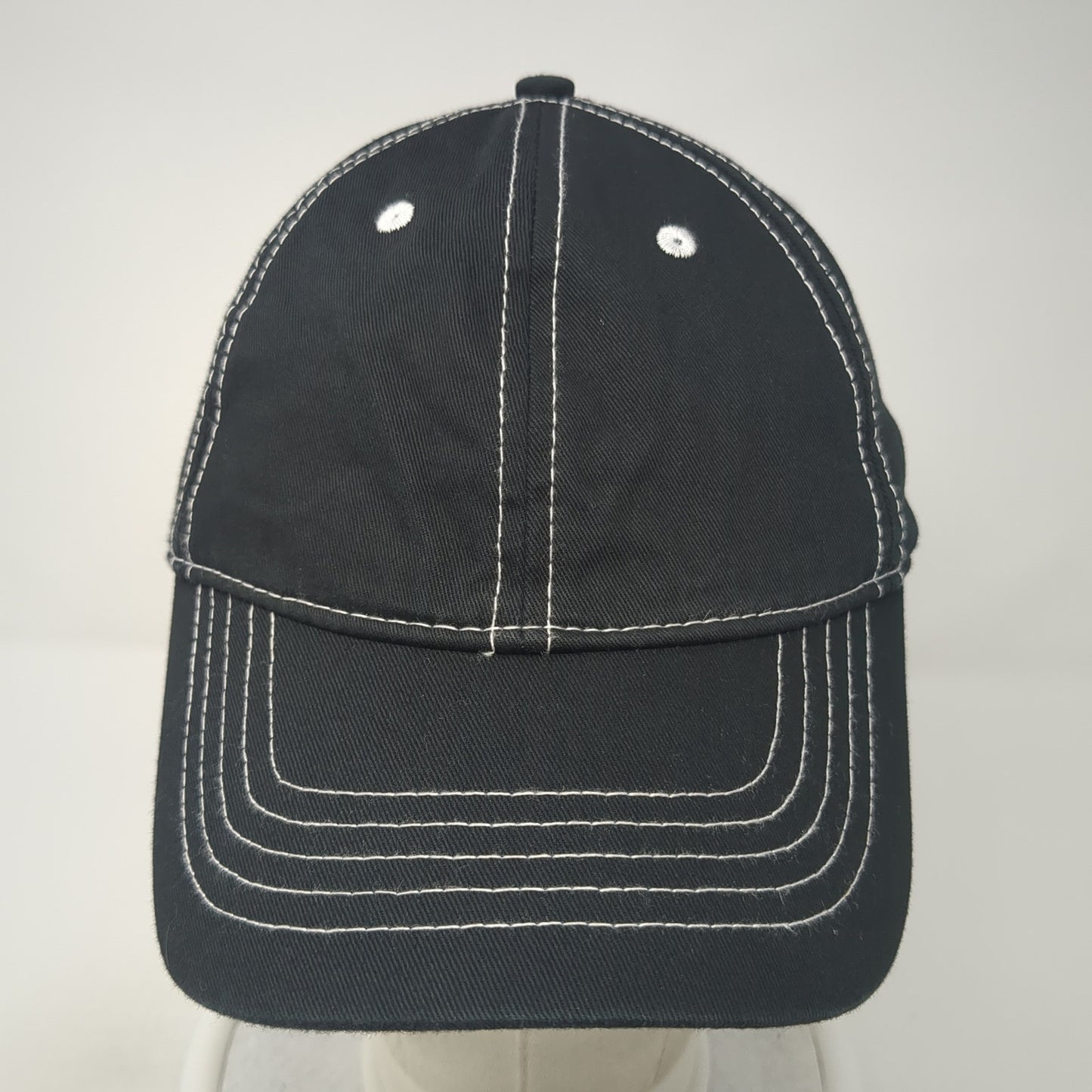 Unbranded Strapback Hat Solid Black 6 Panel Vent Holes Blank Adjustable