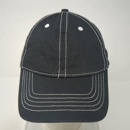 Unbranded Strapback Hat Solid Black 6 Panel Vent Holes Blank Adjustable