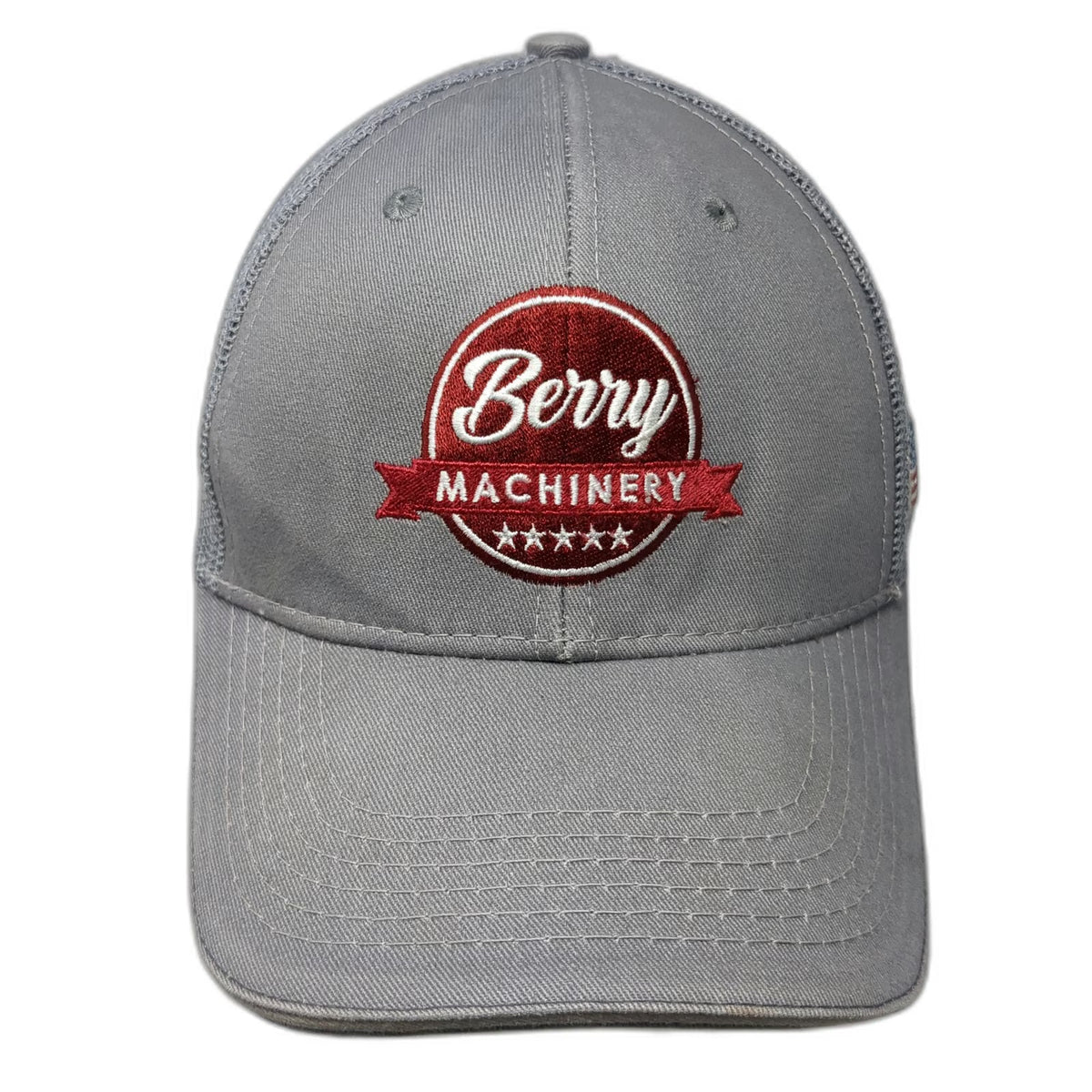 Crown Baseball Cap Gray Red White OSFM Mesh Back USA Flag Berry Machinery hat