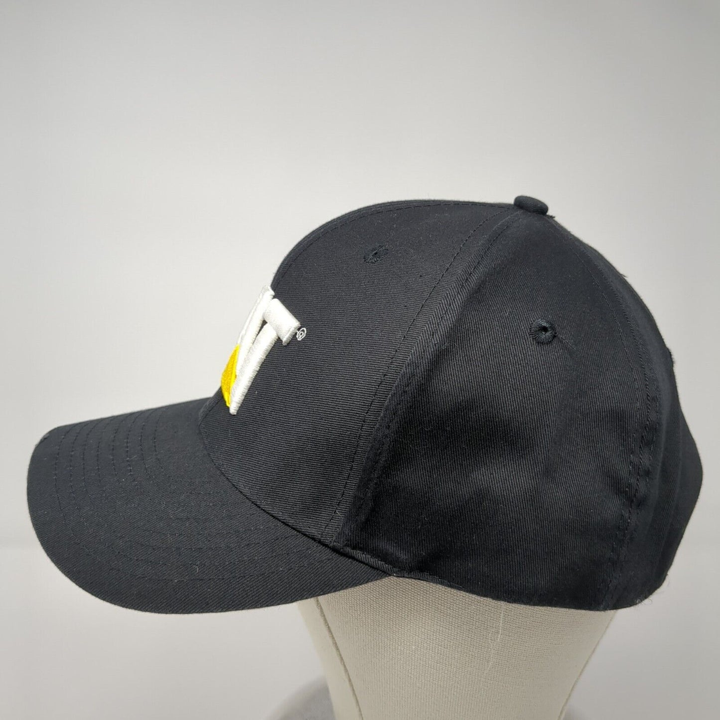 CAT Snapback Hat Black One Size Adjustable Embroidered 6 Panel Distressed