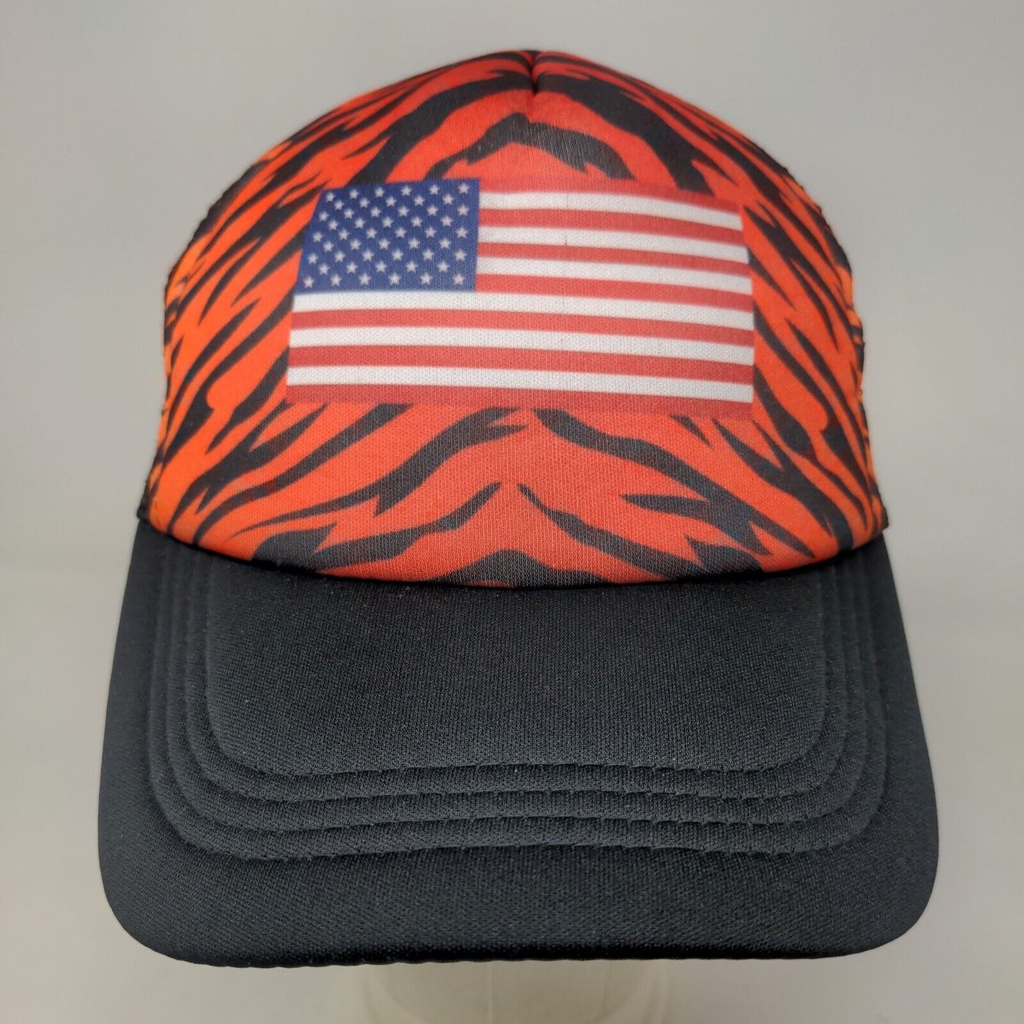 Unbranded Mens Snapback Mesh Back Hat Black Adjustable Graphic Flag Tiger Stripe