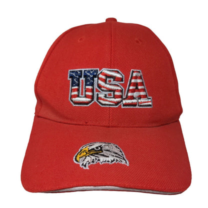 USA Eagle Strapback Hat Red One Size Embroidered American Flag