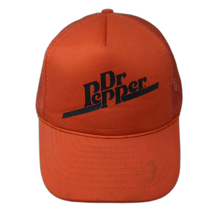 Dr Pepper Trucker Hat Orange One Size Mesh Snapback Rope Logo Graphic Soda Foam