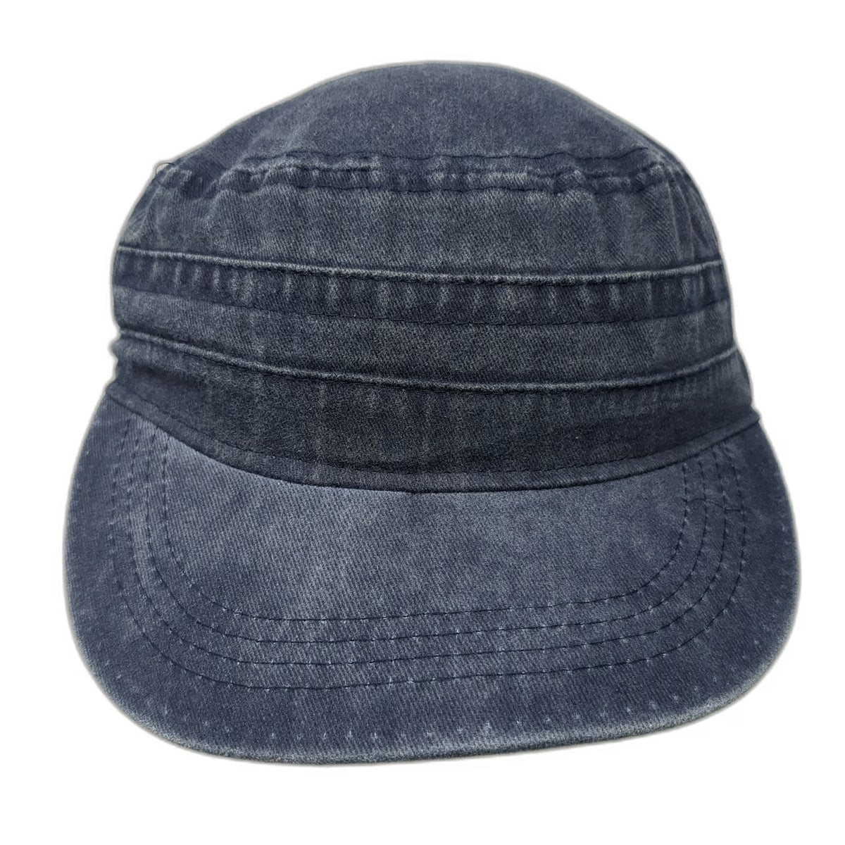 Army Cap Blue One Size Washed Denim Flat Top Adjustable Strapback Buckle Hat