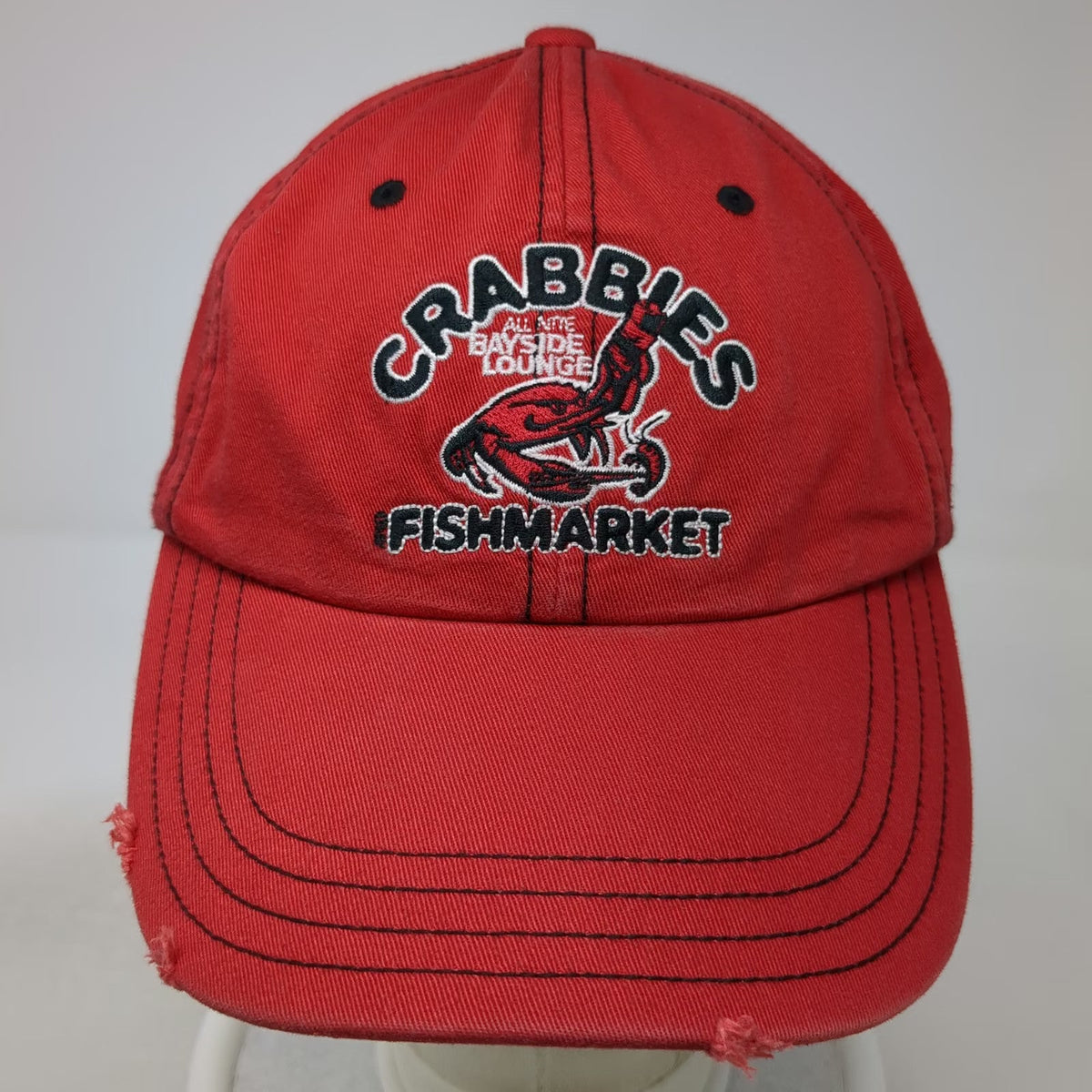 Old Navy Red Baseball Cap One Size Embroidered Crabbies Fishmarket Strapback Hat