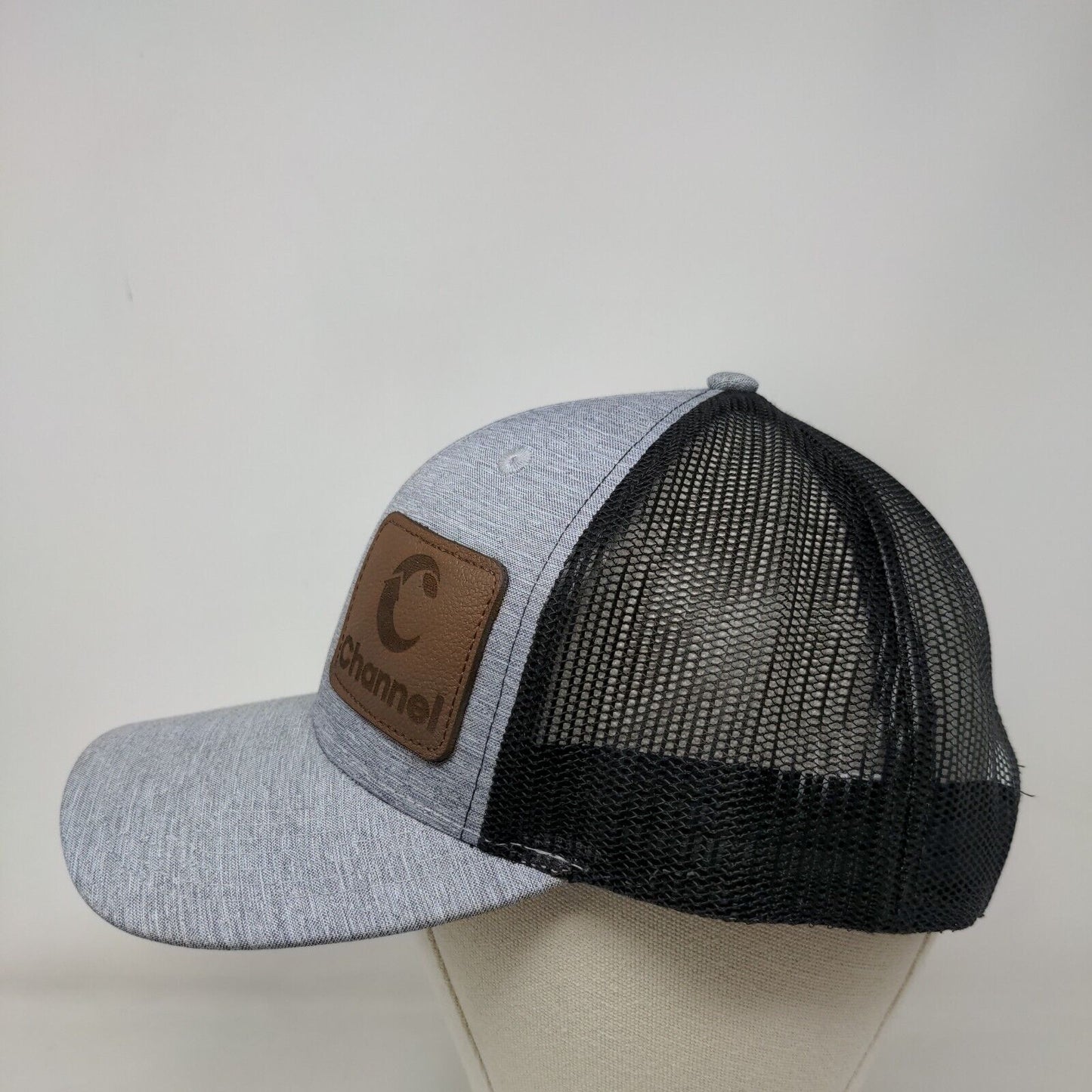 Channel Leather Patch Snapback Mesh Back Trucker Hat Gray OSFM 6 Panel