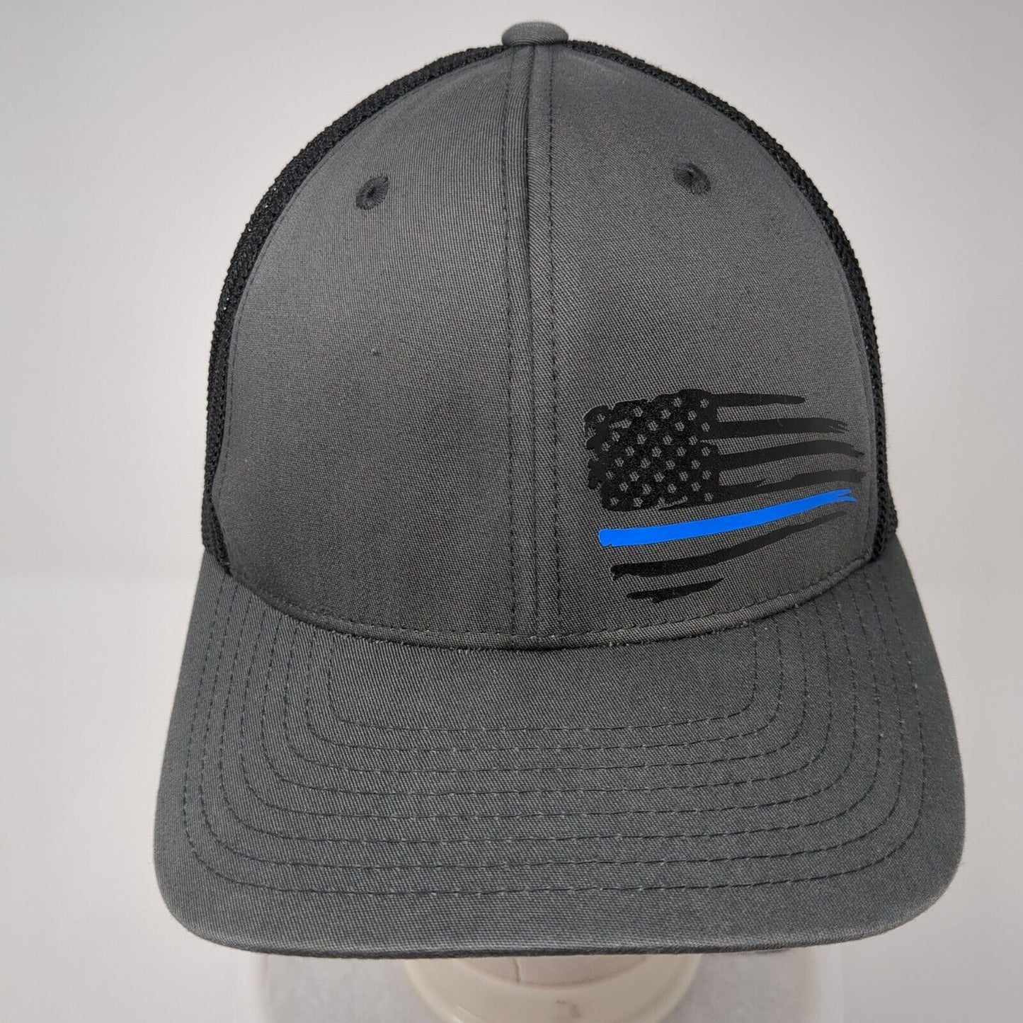 American Flag Fitted Trucker Hat Gray OS Flexfit Patriotic Mesh Back Yupoong