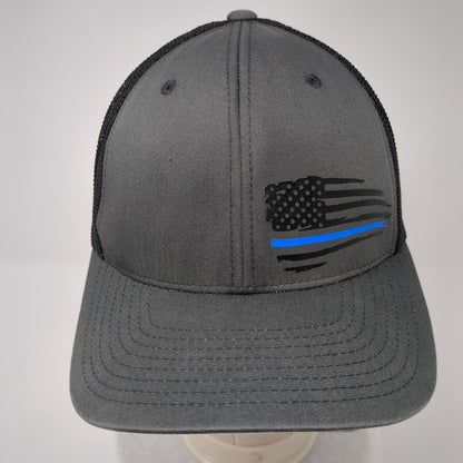 American Flag Fitted Trucker Hat Gray OS Flexfit Patriotic Mesh Back Yupoong